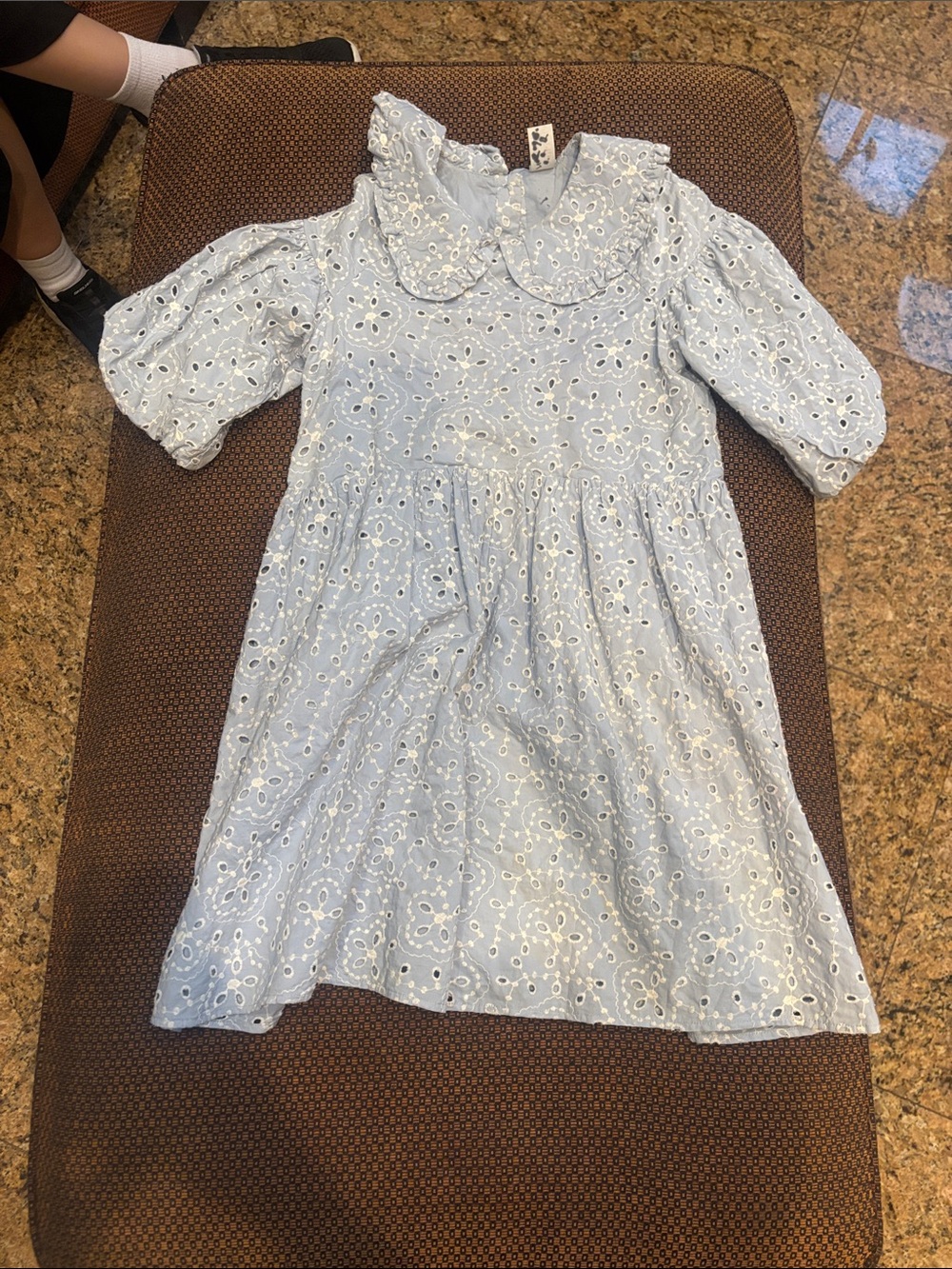 Girls' Light Blue Eyelet Dress with Peter Pan Collar